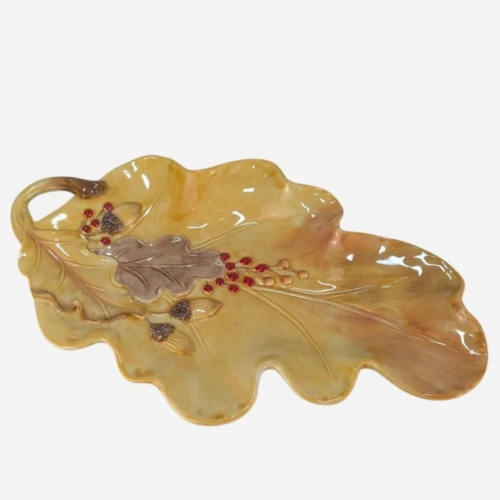 Fitz‎ and Floyd Harvest Leaf Tray Earthenware Fall Autumn Serving Dish
